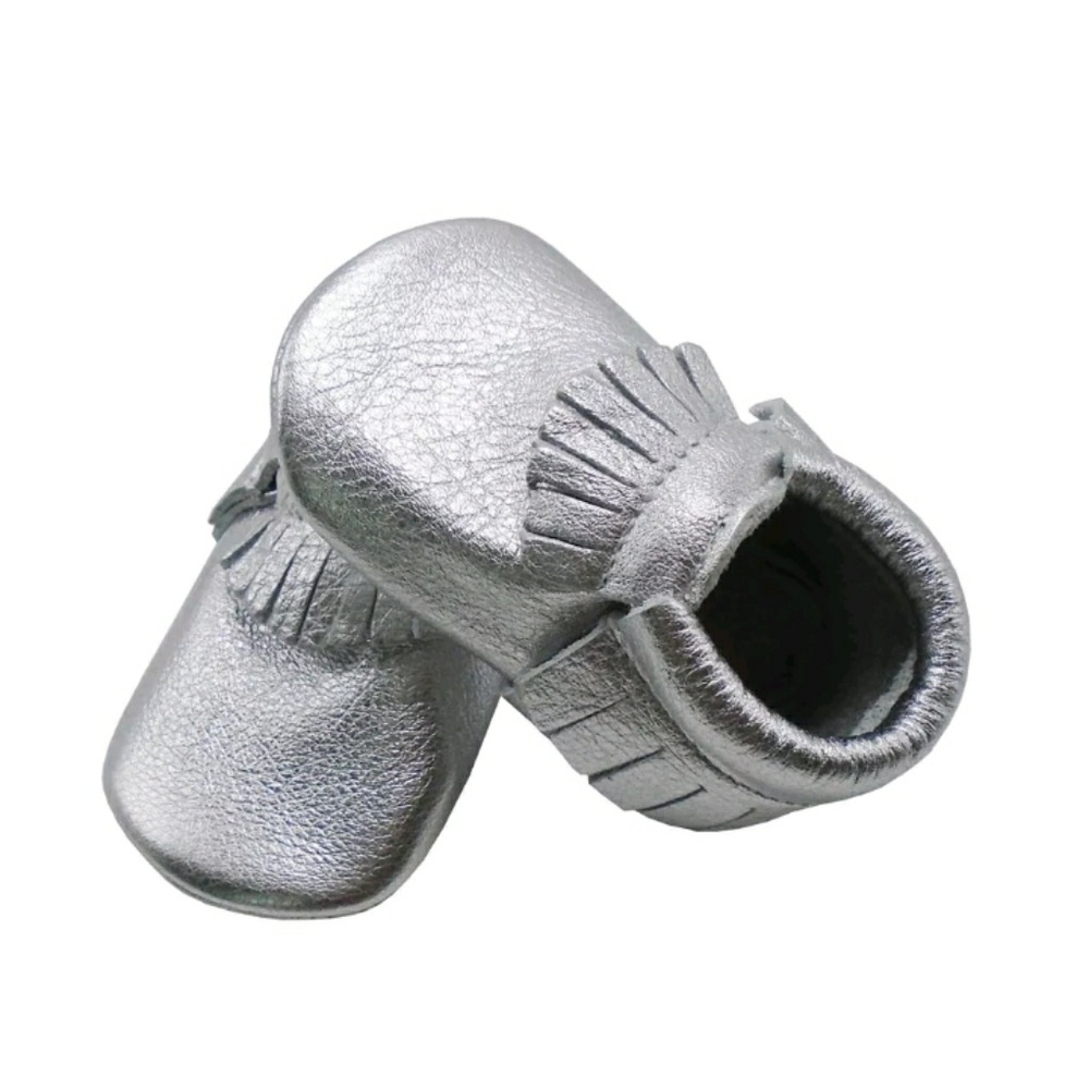 Genuine Leather silver fringe baby Moccasins